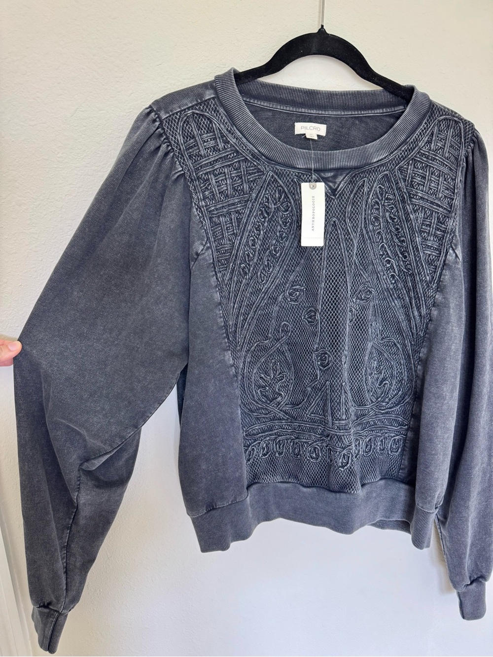 Pilcro Dark Grey Cable Knit Embellished Sweatshirt - Picture 3 of 5